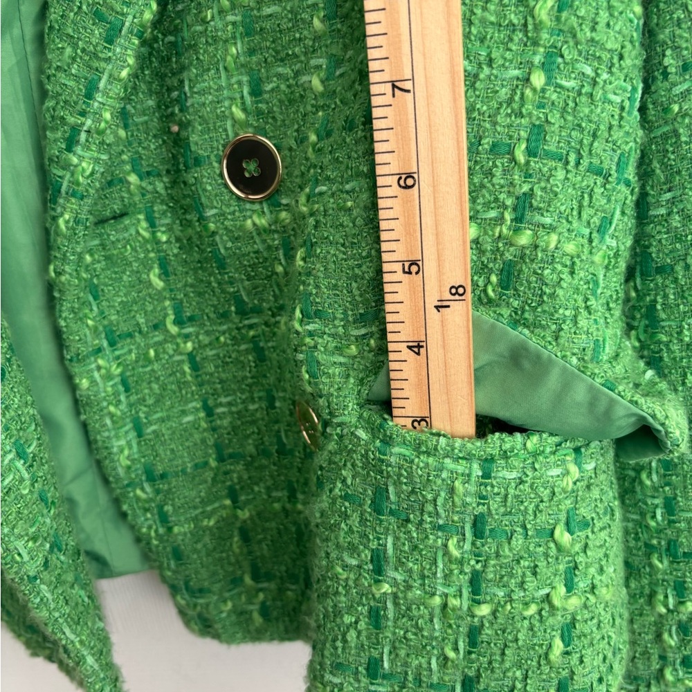 RACHEL ZOE GREEN APPLE TWEED TEXTURED DOUBLE BREASTED BUTTON BLAZER  SZ  L - Picture 13 of 13